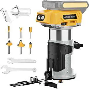 Brushless Cordless Router for Woodworking, Compatible with Dewalt 20V Battery (Battery Not Included), 6-Speed, 30000-RPM Trim Router, Aluminum Base, 6-Pcs Trim Bits for Edge Trimming, Grooving Brushless Cordless Router for Woodworking, Compatible with Dewalt 20V Battery (Battery Not Included), 6-Speed, 30000-RPM Trim Router, Aluminum Base, 6-Pcs Trim Bits for Edge Trimming, Grooving
