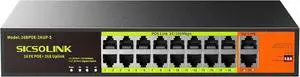 16 Port PoE Switch with 2 Gigabit Uplink, 250W Rack Mount Ethernet Switch, IEEE 802.3af/at, 30W/Port, VLAN Mode, 250M Extended Distance, Unmanaged Network Switch for IP Cameras, WiFi APs, VoIP Phones 16 Port PoE Switch with 2 Gigabit Uplink, 250W Rack Mount Ethernet Switch, IEEE 802.3af/at, 30W/Port, VLAN Mode, 250M Extended Distance, Unmanaged Network Switch for IP Cameras, WiFi APs, VoIP Phones