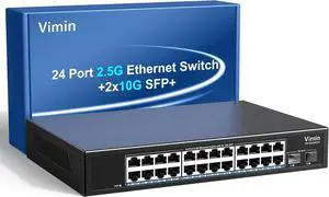 24-Port 2.5G Network Switch+2x10G SFP, 24x 2.5G Base-T Ethernet Unmanaged Switch, 24 Ports Switch Compatible with 10/100/1000/2500M, 160Gbps Switching Capacity, Fanless, 19-inch Rack Mount 24-Port 2.5G Network Switch+2x10G SFP, 24x 2.5G Base-T Ethernet Unmanaged Switch, 24 Ports Switch Compatible with 10/100/1000/2500M, 160Gbps Switching Capacity, Fanless, 19-inch Rack Mount