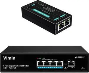 VIMIN 4 Port Gigabit PoE Switch with 2 Port PoE Extender, Black, RJ45, Supports IEEE802.3af/at, 72W, 1 Layer, 5Gbps, Compatible with Camera, Printer, Laptop, Plastic Case, Indoor Use, Plug and Play VIMIN 4 Port Gigabit PoE Switch with 2 Port PoE Extender, Black, RJ45, Supports IEEE802.3af/at, 72W, 1 Layer, 5Gbps, Compatible with Camera, Printer, Laptop, Plastic Case, Indoor Use, Plug and Play