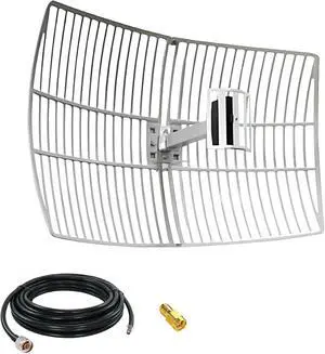 2.4GHz 20dBi High-Gain WiFi Outdoor Directional Grid Parabolic Antenna Dish (2400-2500 MHz) with 9.8ft RF400 Cable RP-SMA SMA Adaptor for Long Distance Signal Reception or Transmission 2.4GHz 20dBi High-Gain WiFi Outdoor Directional Grid Parabolic Antenna Dish (2400-2500 MHz) with 9.8ft RF400 Cable RP-SMA SMA Adaptor for Long Distance Signal Reception or Transmission