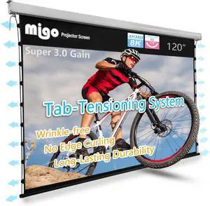 Migo 120 inch Pull Down Projector Screen, Soft White Super 3.0 Gain 16:9 4K Ultra HD Tab-Tensioned Ceiling Mount Projector Screen for Long Throw or Short Throw Projector Movie Home Theater Cinema Migo 120 inch Pull Down Projector Screen, Soft White Super 3.0 Gain 16:9 4K Ultra HD Tab-Tensioned Ceiling Mount Projector Screen for Long Throw or Short Throw Projector Movie Home Theater Cinema