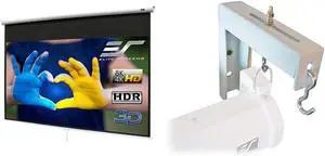 Elite Screens Manual Series, 150-INCH 16:9, Pull Down Manual Projector Screen & 6" White Projector Screen L-Brackets, Single Metal Welded Construction, Wall or Ceiling Mount Elite Screens Manual Series, 150-INCH 16:9, Pull Down Manual Projector Screen & 6" White Projector Screen L-Brackets, Single Metal Welded Construction, Wall or Ceiling Mount