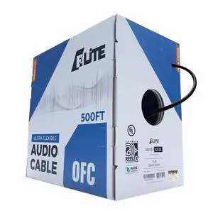 Elite 12/2 Speaker Wire, 12AWG/2-Conductor, UL Listed, CMR/CL3R, (Riser/in-Wall & Outdoor/In-Ground (Direct Burial)- 100% Oxygen Free Pure Bare Copper (OFC), 500ft Bulk Cable (65 Strands) Black Elite 12/2 Speaker Wire, 12AWG/2-Conductor, UL Listed, CMR/CL3R, (Riser/in-Wall & Outdoor/In-Ground (Direct Burial)- 100% Oxygen Free Pure Bare Copper (OFC), 500ft Bulk Cable (65 Strands) Black
