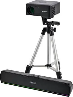 Emerson EVP-2005C Portable 120" Home Theater Projector, 720P HD Bluetooth Projector with Soundbar Kit, Bluetooth 5.3, HDMI/USB/AV Inputs, Travel Bag & Tripod, Complete Entertainment Kit Emerson EVP-2005C Portable 120" Home Theater Projector, 720P HD Bluetooth Projector with Soundbar Kit, Bluetooth 5.3, HDMI/USB/AV Inputs, Travel Bag & Tripod, Complete Entertainment Kit