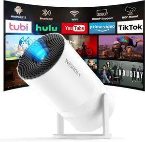 Built-in Apps & Android 12WISHOLY Mini Projector with WiFi and Bluetooth, Portable Smart Projector with Auto Keystone Correction, 1080P Support, 180° Rotatable, HDMI USB Compatible Built-in Apps & Android 12WISHOLY Mini Projector with WiFi and Bluetooth, Portable Smart Projector with Auto Keystone Correction, 1080P Support, 180° Rotatable, HDMI USB Compatible