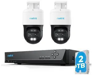 REOLINK 8CH 4K PTZ Security System, 2pcs Trackmix PoE, IP PoE Outdoor Cameras 6X Hybrid Zoom, Auto Tracking, Human/Vehicle/Pet Detection +1pc RLN8-410 8CH NVR with Built-in 2TB HDD H.265 REOLINK 8CH 4K PTZ Security System, 2pcs Trackmix PoE, IP PoE Outdoor Cameras 6X Hybrid Zoom, Auto Tracking, Human/Vehicle/Pet Detection +1pc RLN8-410 8CH NVR with Built-in 2TB HDD H.265