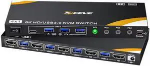 HDMI KVM Switch 8K@60Hz 4 Port HDMI2.1 KVM Switch for 4 PC Share 4 USB 3.0 Devices Keyboard Mouse Printer HDMI KVM Switch 8K@60Hz 4 Port HDMI2.1 KVM Switch for 4 PC Share 4 USB 3.0 Devices Keyboard Mouse Printer