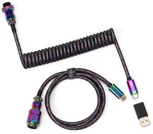 Keychron Colorful Premium Coiled Type-C Cable - Rainbow Plated Black Keychron Colorful Premium Coiled Type-C Cable - Rainbow Plated Black