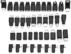 40 - Piece USB 2.0 Adapter Pack, USB2.0 Converter Set with Angled Mini Micro USB Type - B Male Female Connectors, for Laptops Tablets Phones Cameras and Gaming 40 - Piece USB 2.0 Adapter Pack, USB2.0 Converter Set with Angled Mini Micro USB Type - B Male Female Connectors, for Laptops Tablets Phones Cameras and Gaming