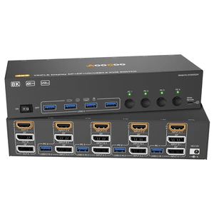 HDMI Displayport KVM Switch 3 Monitor 4 Computer 8K@60Hz/4K@144Hz KVM Switches with 4 USB 3.0 Port,Wired Remote,Power Adapter and 4 USB3.0 Cables Included HDMI Displayport KVM Switch 3 Monitor 4 Computer 8K@60Hz/4K@144Hz KVM Switches with 4 USB 3.0 Port,Wired Remote,Power Adapter and 4 USB3.0 Cables Included