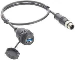 IP67 Industrial USB 3.0 Connection Cable USB A Female Socket to M12 5Pin B Code Male Flush Panel Mount Bulkhead Cable Compatible with IFM EC2099 for PDM360 NG Module,HMI,Control Panel (0.5M/1.64FT) IP67 Industrial USB 3.0 Connection Cable USB A Female Socket to M12 5Pin B Code Male Flush Panel Mount Bulkhead Cable Compatible with IFM EC2099 for PDM360 NG Module,HMI,Control Panel (0.5M/1.64FT)