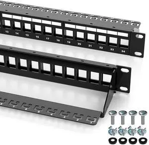 Cyberguys! CAT6 1U 24-Port Keystone Patch Panel, Rackmount or Wall Mount Network Panel w/Cable Management Bar, All-in-One Ethernet & Multimedia Keystone Jack Solution, Durable Construction Cyberguys! CAT6 1U 24-Port Keystone Patch Panel, Rackmount or Wall Mount Network Panel w/Cable Management Bar, All-in-One Ethernet & Multimedia Keystone Jack Solution, Durable Construction