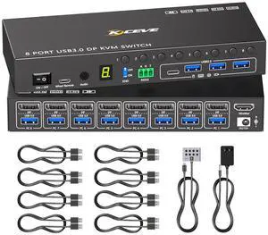 8 Port KVM Switch Displayport 4K@60Hz EDID Simulation, USB 3.0 DP KVM Switch for 8 Computers Share 1 Monitor and 4 USB Devices, KVM Switches with Audio RS232 Wired Remote 12V Power and 8 USB Cable 8 Port KVM Switch Displayport 4K@60Hz EDID Simulation, USB 3.0 DP KVM Switch for 8 Computers Share 1 Monitor and 4 USB Devices, KVM Switches with Audio RS232 Wired Remote 12V Power and 8 USB Cable