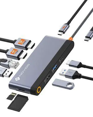 Novoo USB C Docking Station Dual HDMI Adapter, 10 in 1 Multi Display 8K with 2 HDMI, VGA, 100W PD, 3 USB, TF Card USB-C 3.0 Hub Multiport Dongle Compatible with MacBook/Dell/HP/Lenovo Surface Laptops Novoo USB C Docking Station Dual HDMI Adapter, 10 in 1 Multi Display 8K with 2 HDMI, VGA, 100W PD, 3 USB, TF Card USB-C 3.0 Hub Multiport Dongle Compatible with MacBook/Dell/HP/Lenovo Surface Laptops
