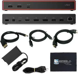 Lenovo 40BF0100US USB4 Docking Station for Laptops with 100W Adapter, HDMI, DisplayPort, USB C Cables & Cloth - Docking Station Lenovo 40BF0100US USB4 Docking Station for Laptops with 100W Adapter, HDMI, DisplayPort, USB C Cables & Cloth - Docking Station