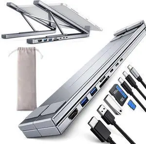 8-in-1 USB-C Docking Station Laptop Stand 4K, 100W PD Fast Charging Hub, SD/TF Multiport Adapter, Foldable Adjustable Computer Riser, Portable Cooling Holder for Notebook (1PC) 8-in-1 USB-C Docking Station Laptop Stand 4K, 100W PD Fast Charging Hub, SD/TF Multiport Adapter, Foldable Adjustable Computer Riser, Portable Cooling Holder for Notebook (1PC)