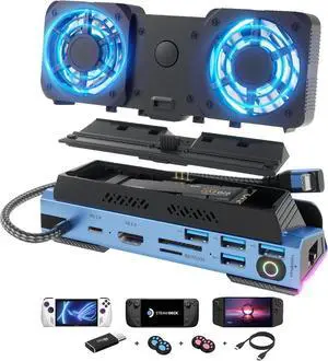 14 in 1 Steam Deck Docking Station with Dismantling Cool Fans M.2 NVMe Enclosure,4K@60Hz,1000Mbs Ethernet,SD/TF,4 USB A,100W PD Charging 40Gbps Adapter for Steam Deck/Rog Ally/Switch/Legion Go 14 in 1 Steam Deck Docking Station with Dismantling Cool Fans M.2 NVMe Enclosure,4K@60Hz,1000Mbs Ethernet,SD/TF,4 USB A,100W PD Charging 40Gbps Adapter for Steam Deck/Rog Ally/Switch/Legion Go