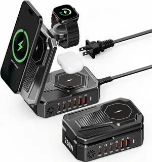 9-in-1 Magnetic Charging Station Foldable - 250W Hub with 100W USB-C for Laptops, 3-in-1 Wireless Dock for Phones/Watches/Earbuds 9-in-1 Magnetic Charging Station Foldable - 250W Hub with 100W USB-C for Laptops, 3-in-1 Wireless Dock for Phones/Watches/Earbuds