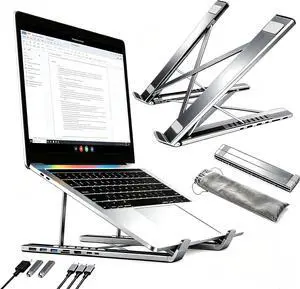 8-in-1 USB-c Laptop Docking Station Stand, Dual Bar Ergonomic Laptop Riser with 4k Hdmi, 100w Pd Charging, USB 3.0, Sd/tf Card Reader, Foldable Aluminum Laptop Stand for Home Office Travel 8-in-1 USB-c Laptop Docking Station Stand, Dual Bar Ergonomic Laptop Riser with 4k Hdmi, 100w Pd Charging, USB 3.0, Sd/tf Card Reader, Foldable Aluminum Laptop Stand for Home Office Travel
