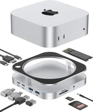 YICOSUN Mac mini Dock & Stand, M.2 NVMe SSD Enclosure with 10Gbps Data Transfer, 4K@60Hz HDMI, SD/TF Card Reader, Compatible with Mac mini M4/M4 Pro 2024, Multi-Screen Workstation Expansion - Silver YICOSUN Mac mini Dock & Stand, M.2 NVMe SSD Enclosure with 10Gbps Data Transfer, 4K@60Hz HDMI, SD/TF Card Reader, Compatible with Mac mini M4/M4 Pro 2024, Multi-Screen Workstation Expansion - Silver