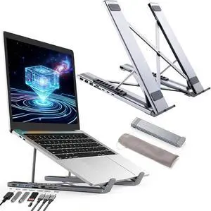 8-in-1 USB C Laptop Docking Station Stand,Ergonomic Adjustable Laptop Riser with 4K HDMI,PD Fast Charging,Foldable Portable Aluminum Laptop Stand Docking Station for Home,Office&Travel (2 PCS) 8-in-1 USB C Laptop Docking Station Stand,Ergonomic Adjustable Laptop Riser with 4K HDMI,PD Fast Charging,Foldable Portable Aluminum Laptop Stand Docking Station for Home,Office&Travel (2 PCS)