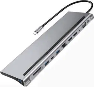 12-in-1 USB C Docking Station Hub Multi 3.0 CType A HDMI-Compatible DP Concentrator Extension RJ45 Adapter Dock Laptop 12-in-1 USB C Docking Station Hub Multi 3.0 CType A HDMI-Compatible DP Concentrator Extension RJ45 Adapter Dock Laptop