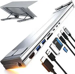 8-in-1 USB C Laptop Docking Station Stand, Laptop Stand with Docking Station, Foldable Computer Riser with 4K HDMI & Multiple Ports, for Home Office & Desk (9 in 1 Dual Arm) 8-in-1 USB C Laptop Docking Station Stand, Laptop Stand with Docking Station, Foldable Computer Riser with 4K HDMI & Multiple Ports, for Home Office & Desk (9 in 1 Dual Arm)