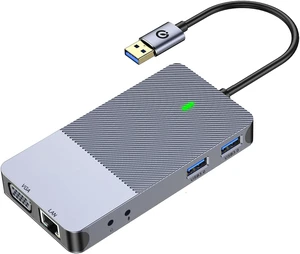 USB Docking Station, 11 in 1 Multiport Hub with Type C OTG Converter, 2 HD, 1 VGA, 2 USB 3.0, LAN, 3.5mm Jack, 5Gbps Data Transfer USB Docking Station, 11 in 1 Multiport Hub with Type C OTG Converter, 2 HD, 1 VGA, 2 USB 3.0, LAN, 3.5mm Jack, 5Gbps Data Transfer