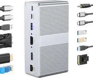 Compact 13 in 1 USB C Dock with Display 100W PD Gigabit Ethernet 4 Ports for Laptops C Multiport Adapter Compact 13 in 1 USB C Dock with Display 100W PD Gigabit Ethernet 4 Ports for Laptops C Multiport Adapter