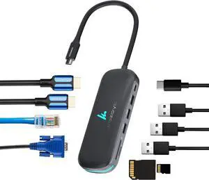 Type C 10 in 1 Wozoyo Docking Station with 2XUSB 5Gbps, Dual 4K HDMI, VGA, Gigabit Ethernet, USB 2.0, SD & TF, PD 100W, Compatible with Thunderbolt 4, macOS, Windows, Android & iOS Type C 10 in 1 Wozoyo Docking Station with 2XUSB 5Gbps, Dual 4K HDMI, VGA, Gigabit Ethernet, USB 2.0, SD & TF, PD 100W, Compatible with Thunderbolt 4, macOS, Windows, Android & iOS