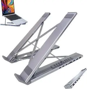 USB C Laptop Stand with Docking Station,8 in 1 Hub Laptop Stand Foldable Computer Riser with 4K HDMIPD 100W Dual Data Ports Multiport Adapter for Notebook Tablet,Portable Height Adjustable Holder USB C Laptop Stand with Docking Station,8 in 1 Hub Laptop Stand Foldable Computer Riser with 4K HDMIPD 100W Dual Data Ports Multiport Adapter for Notebook Tablet,Portable Height Adjustable Holder