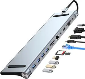 11 in 1 USB C Docking Station with 4K HDMI-Compatible VGA Ethernet Dock 100W PD SD/TF Type Hub 1 * 3.0 3*USB2 11 in 1 USB C Docking Station with 4K HDMI-Compatible VGA Ethernet Dock 100W PD SD/TF Type Hub 1 * 3.0 3*USB2