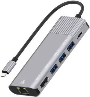 Daguys 79591 6 in 1 8 Pin to RJ45 + HDMI + 8 Pin Charging + 3 USB 2.0 Ports Multifunctional HUB Converter Docking Station Daguys 79591 6 in 1 8 Pin to RJ45 + HDMI + 8 Pin Charging + 3 USB 2.0 Ports Multifunctional HUB Converter Docking Station
