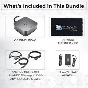 Thunderbolt 4 Ultra 180W G6 Dock (9X481UT#ABA) Bundle with DisplayPort & HDMI Cables, USB C to C Cable, and Anyhdd Microfiber Cleaning Cloth Thunderbolt 4 Ultra 180W G6 Dock (9X481UT#ABA) Bundle with DisplayPort & HDMI Cables, USB C to C Cable, and Anyhdd Microfiber Cleaning Cloth