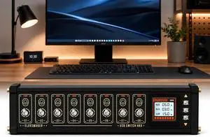 8 Ports USB C Splitter, 8 Port USB Docking Station with Independent Control Button, Voice Control Function, Data Transmission, for Phones, Tablets, and Gadgets 8 Ports USB C Splitter, 8 Port USB Docking Station with Independent Control Button, Voice Control Function, Data Transmission, for Phones, Tablets, and Gadgets