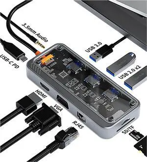 USB C Multi Port 10 in 1 Docking Station With PD 100W, Multi Screen 4K Outputs, Stable Ethernet, 5Gbps Data Transfer, Aux 3.5mm Type-C USB Hub Adapter USB C Multi Port 10 in 1 Docking Station With PD 100W, Multi Screen 4K Outputs, Stable Ethernet, 5Gbps Data Transfer, Aux 3.5mm Type-C USB Hub Adapter