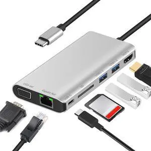 Daguys 7 in 1 Type-C to RJ45+VGA+Type-C+SD Card Slot+USB3.0 x 2+HDMI Dock Hub Adapter Daguys 7 in 1 Type-C to RJ45+VGA+Type-C+SD Card Slot+USB3.0 x 2+HDMI Dock Hub Adapter