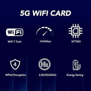WIFI7 PCIe Card, MT7925 5400Mbps PCIEx1 Network Card Adapter, 2.4G / 5G / 6G Tri Band Bluetooth 5.4 Adapter for Linux, for Openwrt, for Ubuntu, etc WIFI7 PCIe Card, MT7925 5400Mbps PCIEx1 Network Card Adapter, 2.4G / 5G / 6G Tri Band Bluetooth 5.4 Adapter for Linux, for Openwrt, for Ubuntu, etc