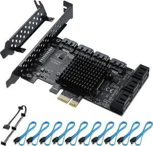 PCI-E X1 to SATA 3.0 Controller Card, 10-Port SATA 6Gbps Expansion Cards | with 10 Cables for HDD/SSD PCI-E X1 to SATA 3.0 Controller Card, 10-Port SATA 6Gbps Expansion Cards | with 10 Cables for HDD/SSD