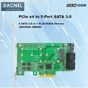 PCIe x4 SATA3.0 Card, 5 Port SATA 3.0 or 4 SATA & 1 M.2 Expansion Card, JMB585 Controller PCIe x4 SATA3.0 Card, 5 Port SATA 3.0 or 4 SATA & 1 M.2 Expansion Card, JMB585 Controller