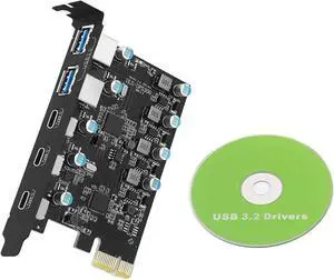 PCI-E to USB 3.2 Gen 2 Expansion Card with 2 Type-A & 3 Type-C Ports 20Gbps Bandwidth Support Power Supply for Devices PCI-E to USB 3.2 Gen 2 Expansion Card with 2 Type-A & 3 Type-C Ports 20Gbps Bandwidth Support Power Supply for Devices