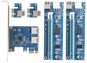 PCI-E 1 to 2 PCI Express 1X Slots Riser Card with 2pcs 6pin Riser Card USB 3.0 Cable 15 to 6pin Power PCIe Port Multiplier Card PCI-E 1 to 2 PCI Express 1X Slots Riser Card with 2pcs 6pin Riser Card USB 3.0 Cable 15 to 6pin Power PCIe Port Multiplier Card