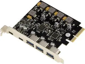 KALEA-INFORMATIQUE PCIe Controller Card 5 Ports USB 3.1 10G 3 Ports Type A and 2 Ports Type C Self-Powered High Power Chipset Via VL820 and ASM3142 KALEA-INFORMATIQUE PCIe Controller Card 5 Ports USB 3.1 10G 3 Ports Type A and 2 Ports Type C Self-Powered High Power Chipset Via VL820 and ASM3142