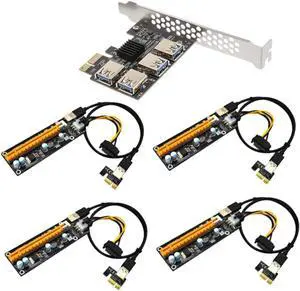 TEHAUX PCI-E 1 to 4 Adapter Card USB 3.0 PCIe Riser Extender for Computer Accessories High-Speed PCI-E Card Adapter for Gaming and Mining TEHAUX PCI-E 1 to 4 Adapter Card USB 3.0 PCIe Riser Extender for Computer Accessories High-Speed PCI-E Card Adapter for Gaming and Mining