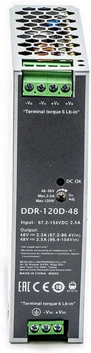 DDR-120D-48 48V 2.5A 120W DIN Rail Power Supply, BS EN/EN50155 Certified, for Railway Applications, Industrial Automation DDR-120D-48 48V 2.5A 120W DIN Rail Power Supply, BS EN/EN50155 Certified, for Railway Applications, Industrial Automation