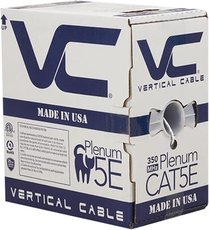 Vertical Cable CAT5E, 350 MHz, UTP, 24AWG, 8C Solid Bare Copper, Plenum, 1000ft, Bulk Ethernet Cable - Made in USA, White Vertical Cable CAT5E, 350 MHz, UTP, 24AWG, 8C Solid Bare Copper, Plenum, 1000ft, Bulk Ethernet Cable - Made in USA, White