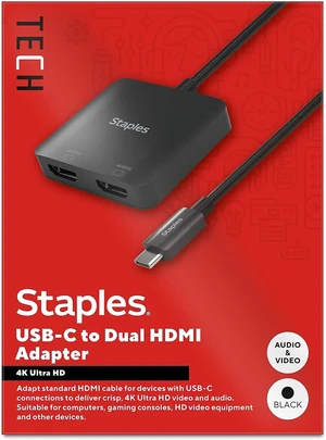 Staples TECH USB-C to HDMI Adapter Cable, 6 Inch, Male-to-Female Staples TECH USB-C to HDMI Adapter Cable, 6 Inch, Male-to-Female