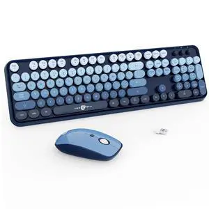 Wireless Keyboard and Mouse Combo - 2.4G Full-Sized Cute Colorful Mouse and Keyboard with 104 Round Keys Retro Typewriter Keyboard for Laptop/Windows/PC - Blue Gradient Wireless Keyboard and Mouse Combo - 2.4G Full-Sized Cute Colorful Mouse and Keyboard with 104 Round Keys Retro Typewriter Keyboard for Laptop/Windows/PC - Blue Gradient