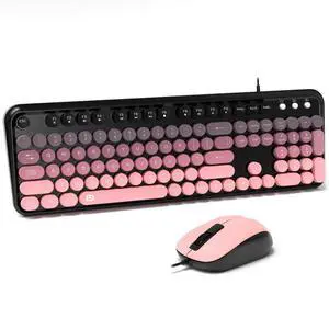 8870P Wired Keyboard and Mouse Combo - Full-Sized Computer Keyboards with 104 Round Keys Retro Typewriter Mouse and Keyboard for PC Windows Desktop Laptop - Pink Colorful 8870P Wired Keyboard and Mouse Combo - Full-Sized Computer Keyboards with 104 Round Keys Retro Typewriter Mouse and Keyboard for PC Windows Desktop Laptop - Pink Colorful